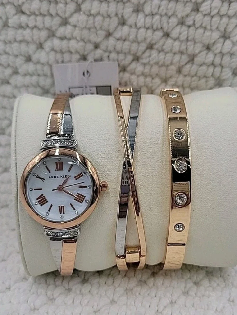 Anne Klein Women's Premium Crystal Accented Bangle Watch Set, AK/2245